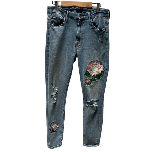 Mother high Waisted Looker Crop Denim Jeans In Chatterbox Embroidered Size 28 - Picture 1 of 15